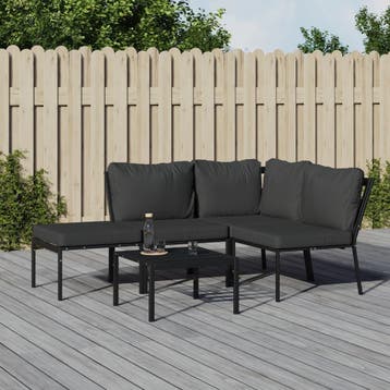 vidaXL 5-delige Loungeset met kussens staal grijs, Verzenden, Nieuw, Rvs, Loungeset