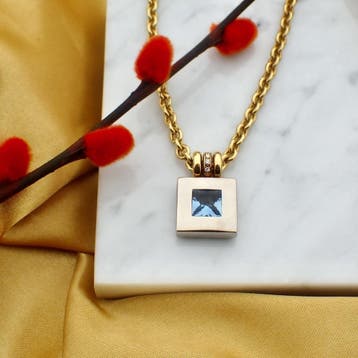 Bicolor gouden ketting met topaas en diamant; 0,06 ct., Gebruikt, Ophalen of Verzenden, Met edelsteen, Goud