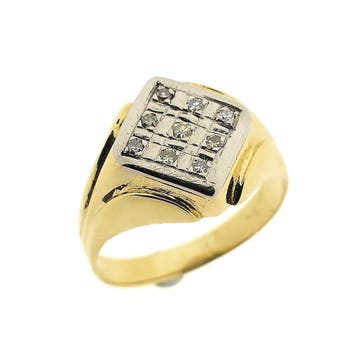 Bicolor gouden zegelring met diamant 0,09 ct., Gebruikt, 19 tot 20, Heer, Ophalen of Verzenden