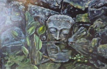 Louis Nagelkerke (1949-)Attrib.to - Boudhaface in het water