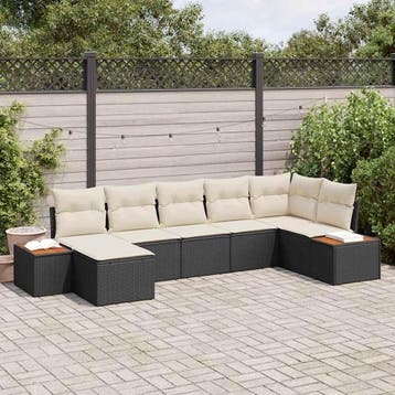 vidaXL Tuinbankenset 7 st Zwart Poly riet, Tuin en Terras, Verzenden, Nieuw, Rotan, 7 zitplaatsen