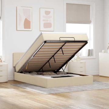 vidaXL Bed poef met matras en LEDs 140x200 cm stof, Verzenden, 140 cm, Stof, Nieuw