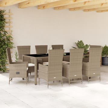 vidaXL 9-delige Tuinset met kussens poly rattan beige, Verzenden, Nieuw, 8 zitplaatsen, Tuinset