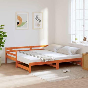 vidaXL Slaapbank met onderschuifbed 90x200 cm massief, 90 cm, Eenpersoons, Bruin, Verzenden