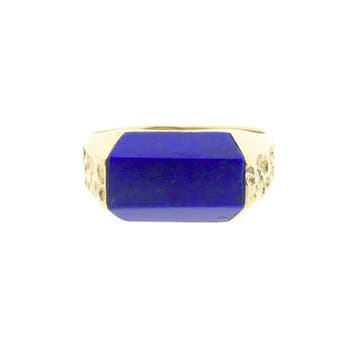 Gouden zegelring met Lapis Lazuli, Sieraden, Tassen en Uiterlijk, Ringen, 18 tot 19, Gebruikt, Ophalen of Verzenden, Dame of Heer