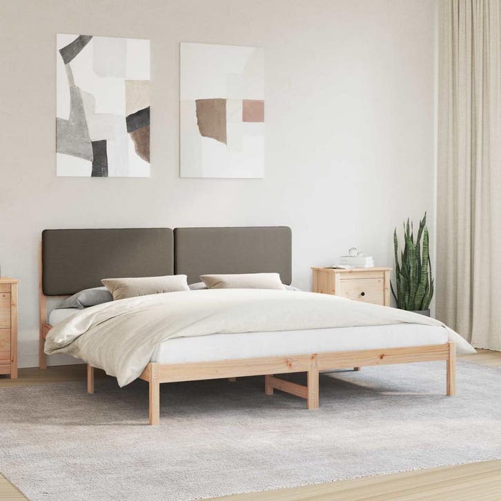vidaXL Bedframe met Gevoerd Hoofdgedeelte Taupe 200 x 200 cm, Huis en Inrichting, Slaapkamer | Bedden, Nieuw, Hout, Verzenden