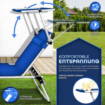 Ligbed - Ligstoel - Zonnebed - Opvouwbaar - Blauw - Tillvex®, Verzenden, Zo goed als nieuw