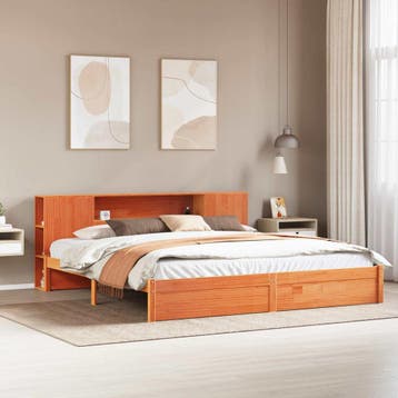 vidaXL Bedframe met opberghoofdeksel met plank Wasbruin 200, Bruin, Verzenden, Hout, Nieuw