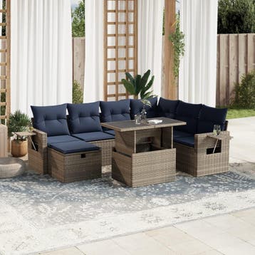 vidaXL 8-delige tuinbankset met kussens, grijs polyrotan, Verzenden, Nieuw