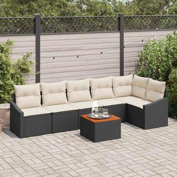 vidaXL Tuinbankenset 7 st Zwart en Crème poly rattan, Verzenden, Nieuw, 7 zitplaatsen