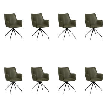 Set van 8 Leren draaibare eetkamerstoelen Wave - Granada, Huis en Inrichting, Stoelen, Ophalen of Verzenden, Nieuw, Leer, Vijf, Zes of meer stoelen