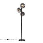 Art Deco vloerlamp zwart met smoke glas 3-lichts - Ayesha, Verzenden, Nieuw, Glas, Art Deco