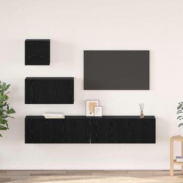 vidaXL Tv-meubelset 3 st Zwart Eiken Bewerkt hout, Minder dan 50 cm, Verzenden, Nieuw, Minder dan 100 cm