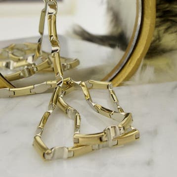 Bicolor gouden fantasie schakel collier (Ketting), Ophalen of Verzenden, Gebruikt, Overige kleuren, Goud