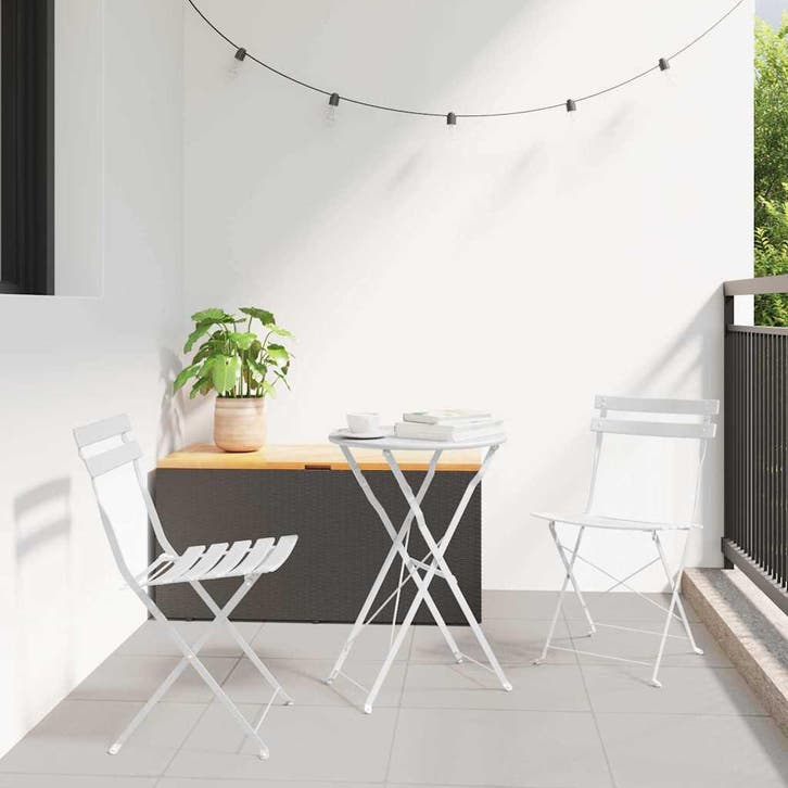 vidaXL Vouw Bistro Set 3 pcs Wit Staal, Tuin en Terras, Tuinsets en Loungesets, Nieuw, 3 zitplaatsen, Rvs, Verzenden