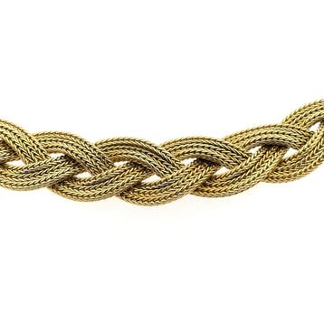 Gouden gevlochten vossenstaart schakelcollier (Ketting), Ophalen of Verzenden, Gebruikt, Goud, Goud