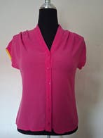 Fuchsia blouse mouwloos met V-hals en knoopsluiting, Kleding | Dames, Blouses en Tunieken, Zo goed als nieuw, Maat 36 (S), Roze