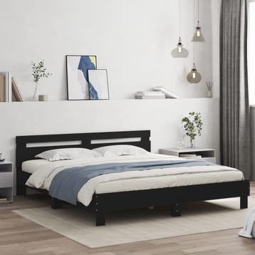 vidaXL Bedframe met hoofdbord bewerkt hout zwart 160x200 cm, Verzenden, Zwart, 200 cm, 160 cm