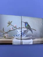 Tegels Tweeluik Kolibri en bloesem, Verzenden, Nieuw