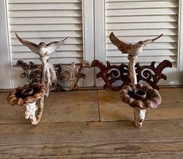 pair (2) - antique - Kandelaar (2) - Gietijzer - Kandelaren