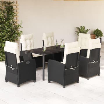 vidaXL 7-delige Tuinset met kussens poly rattan zwart, Verzenden, Nieuw, 6 zitplaatsen, Tuinset