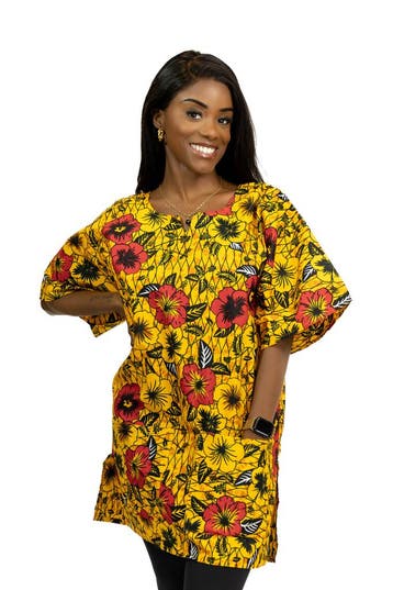 Gele Flowers Dashiki Shirt / Dashiki Jurk - Afrikaans shirt, Ophalen of Verzenden, Nieuw