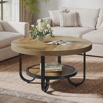 Stijlvolle Ronde Salontafel met 2 Lagen en Opbergplank - 79c, Huis en Inrichting, Verzenden, Nieuw