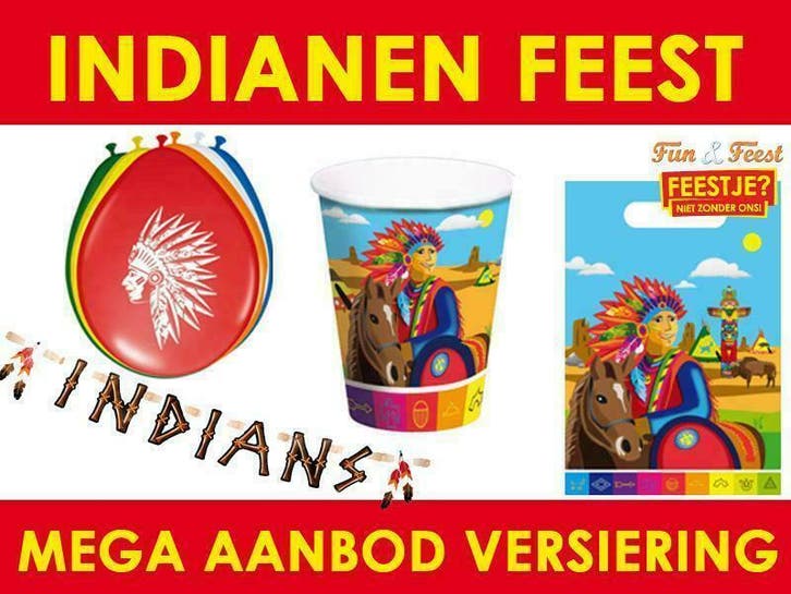 Indianen kinderfeestje - feestartikelen & versiering, Hobby en Vrije tijd, Feestartikelen, Verjaardag, Versiering, Nieuw, Ophalen of Verzenden
