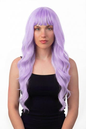 KIMU® Luxe Lange Paarse Pruik Slag Rechte Pony Haarwerk met, Ophalen of Verzenden, Nieuw, Carnaval