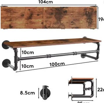 Industriële Muur Kledingrek met Plank, Verzenden, Nieuw