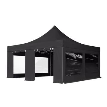 Partytent 5×5 m zwart easy-up huren – €150 per dag, Zo goed als nieuw