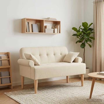 vidaXL Loungebank met knopencomfort Crèmekleurig 120 x 65 x, Verzenden, Nieuw, Stof, Minder dan 150 cm