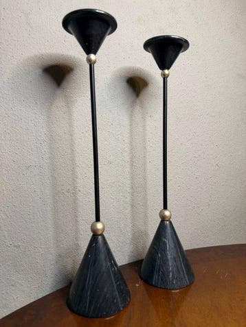 Kaarsenhouder (2) - Marmer - paar kandelaars van 35 cm!