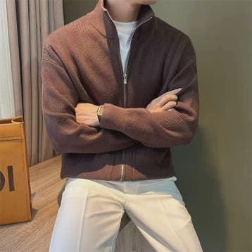 Heren Gebreide Cardigan met Rits en Opstaande Kraag - Casual, Verzenden, Nieuw