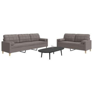 vidaXL 2-delige Loungeset met sierkussens stof taupe, Verzenden, Nieuw, Vierpersoons of meer, Stof