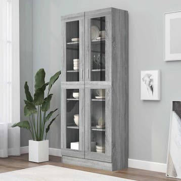 vidaXL Vitrinekast 82,5x30,5x185 cm bewerkt hout grijs, Verzenden, Nieuw, 50 tot 100 cm, 150 tot 200 cm