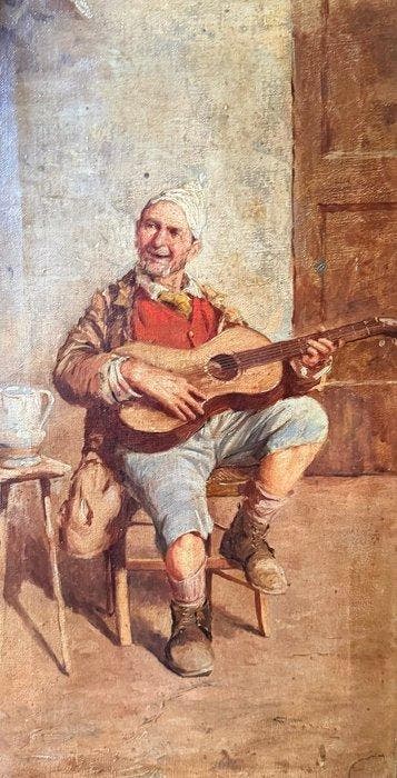 Scuola napoletana (XIX) - Suonatore di Chitarra, Antiek en Kunst