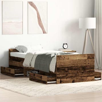 vidaXL Bedframe zonder matras 100x200 cm bewerkt hout oud, 100 cm, Eenpersoons, Bruin, Verzenden