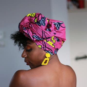 Afrikaanse hoofddoek / Vlisco headwrap - Roze / gele flower, Ophalen of Verzenden, Nieuw
