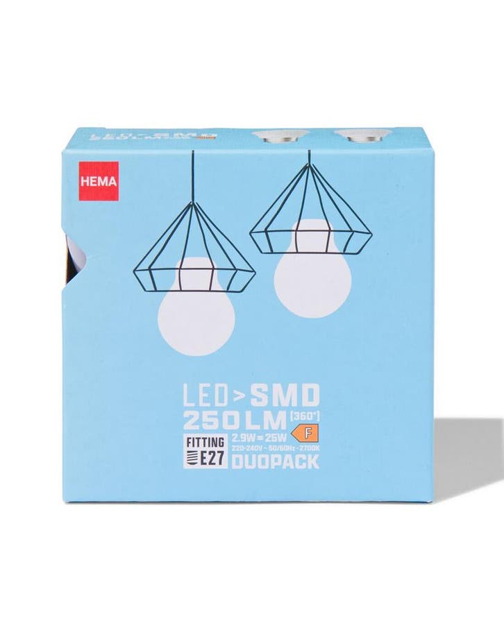 HEMA Led kogel smd E27 2.9W 250lm - 2 stuks, Huis en Inrichting, Lampen | Overige, Nieuw, Verzenden