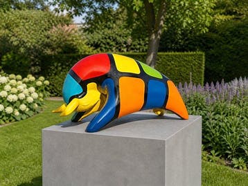 Beeld, garden statue modern colored bull - 26 cm - polyresin