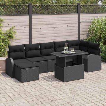 vidaXL Tuin Sofa Set 8 st Zwart poly rattan, Verzenden, Nieuw, Rotan, 8 zitplaatsen
