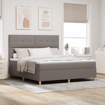 vidaXL LED Box Spring Bed met hoofdeinde Taupe 180 x 200 cm, Verzenden, Nieuw, Stof