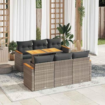 vidaXL 7-delige Loungeset met kussens poly rattan acacia, Verzenden, Nieuw, Loungeset