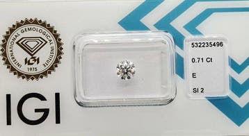 1 pcs Diamant (Natuurlijk) - 0.71 ct - Rond - E - SI2 -, Nieuw