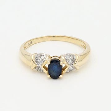 Ring - 14 karaat Geel goud Saffier - Diamant, Sieraden, Tassen en Uiterlijk, Ringen, Nieuw