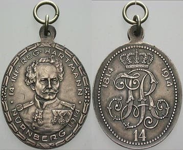 Tragbare Medaille 1914 Nuernberg-stadt, Verzenden