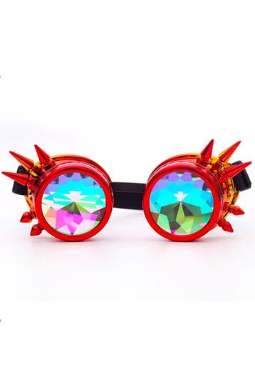 KIMU® Goggles Steampunk Bril Spikes Rood Geel Montuur Caleid, Kleding | Dames, Carnavalskleding en Feestkleding, Ophalen of Verzenden