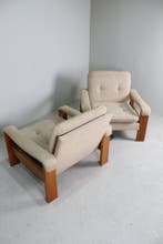 Vintage fauteuil, loungestoel, beige jaren 70, Hout, Gebruikt, Bruin, Eén