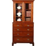Boekenkast  Servieskast in mahonie ca 1880 met oud glas en, Ophalen of Verzenden